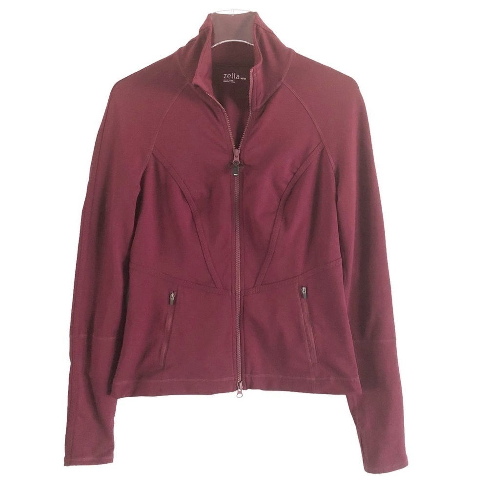 Zella Athletic Running Jacket Mock Neck Double Zip Maroon Medium